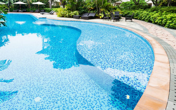 istock Empty chaise longue and swimming pool 1969038951
