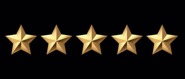 istock Five golden stars isolated on black background. Rating stars icon. black background 1969090275