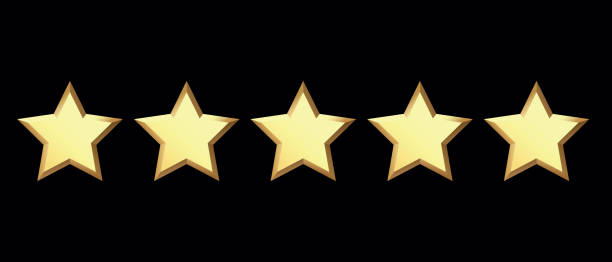 istock Five golden stars isolated on black background. Rating stars icon. black background 1969090281