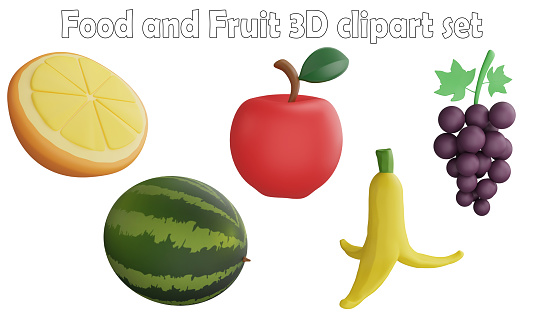 Food and fruit clipart element ,3D render food and fruit concept isolated on white background icon set No.2