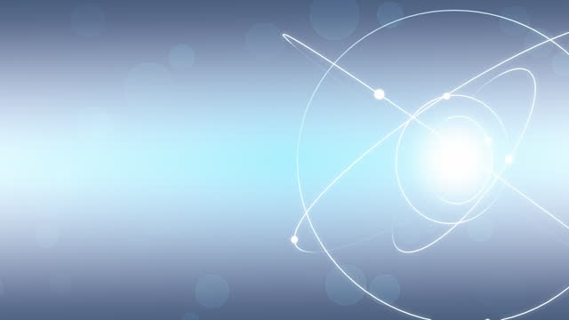 Atom particle structure on light blue background