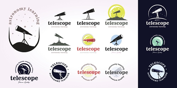 astronomy icon template design collection. vector illustration of a set bundling telescopes