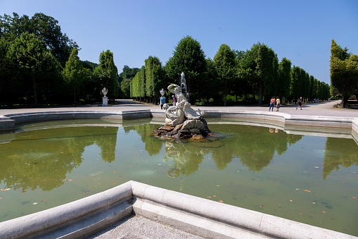 Vienna, Austria - June 18, 2023: Fountain in the Schoenbrunn Palace Park