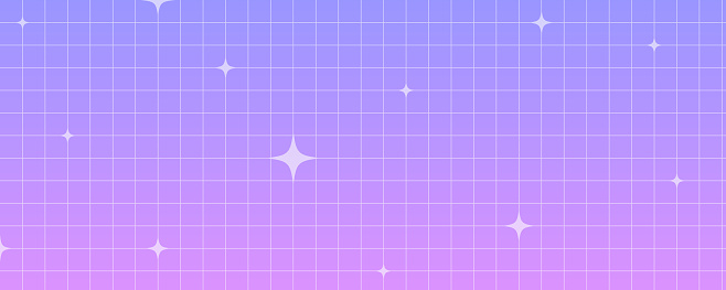 Checkered gradient background with stars. Pastel holographic kawaii backdrop. Abstract vector purple squared wallpaper