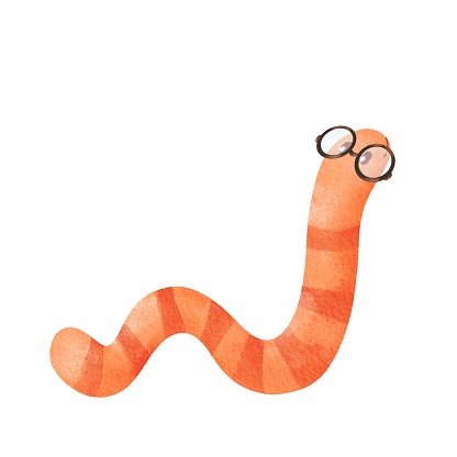 watercolor illustration. a bookworm wearing glasses. child-friendly style. for enhancing educational materials, book-related designs, and creative projects that celebrate the joy of reading.