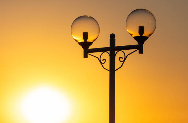 Street lamp at sunset. Close-up.
