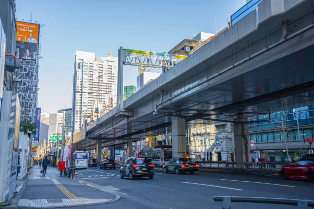 Tokyo, Japan. January 9, 2024. a road viaduct crosses the city center