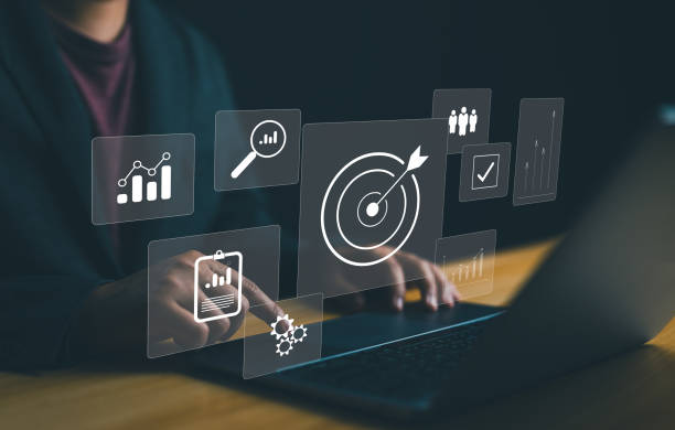 istock Targeting the business concept, target with digital marketing icons on virtual screen internet network connection, Business goal, Set goals for better results, Digital marketing, online business. 1969268226