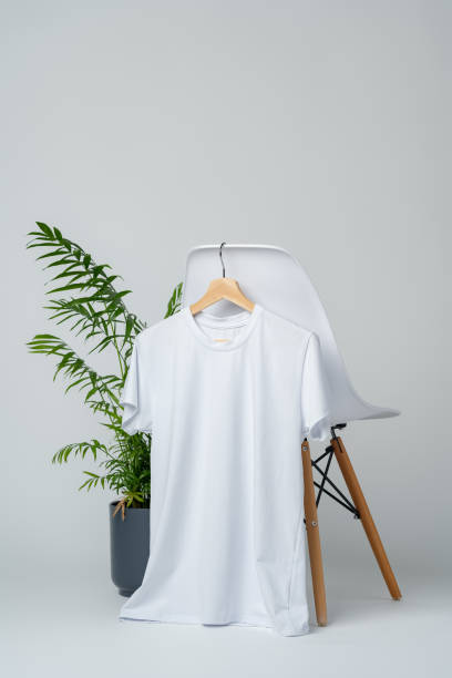 istock White blank t-shirt hanging on chair in empty room 1969269794