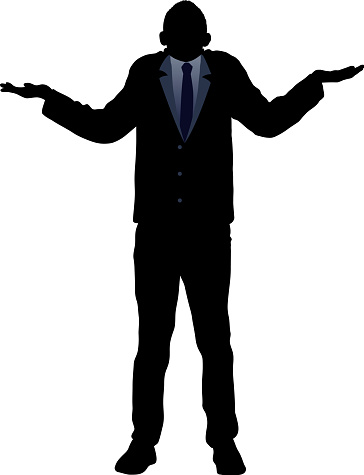 Businessman shrugging silhouette.