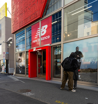 Tokyo, Japan. January 2024. Exterior view of the New Balance brand store in the city center