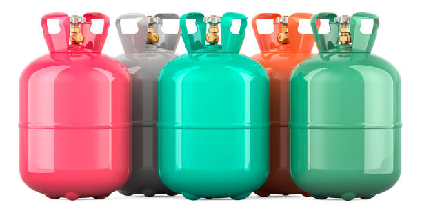 istock Set of gas cylinders with freon, 3D rendering 1969284978
