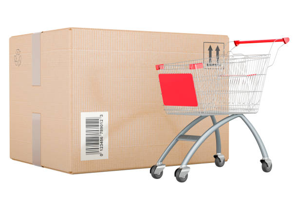 Parcel with shopping cart. 3D rendering isolated on white background