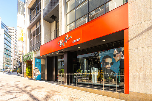 Tokyo, Japan. January 8, 2024. Exterior view of the Ray Ban brand store in the city center