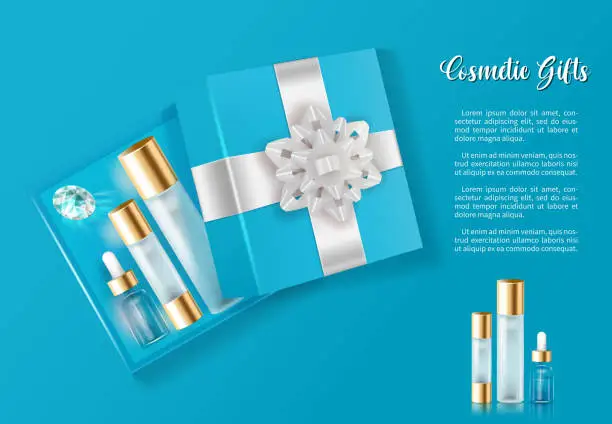 Vector illustration of Cosmetic gift advertisement on blue background