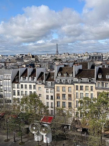 Cityscape of Paris, France, with Eiffel Tower in the background