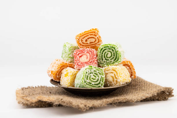 istock Traditional Turkish delight isolated on white background. Close up. 1969318313