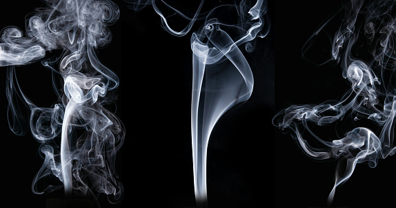 Collection of Smoke jets on black background