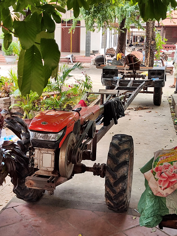 Two-wheeled tractor parked in Siem Reap, Cambodia.