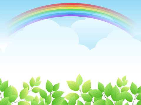 Fresh greenery and rainbow background frame