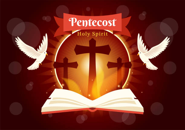 istock Pentecost Sunday Vector Illustration with Flame and Holy Spirit Dove in Catholics or Christians Religious Culture Holiday Flat Cartoon Background 1969357470
