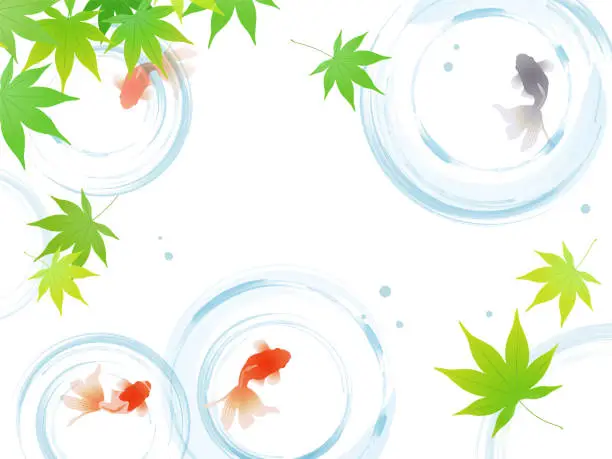 Vector illustration of Cool frame background of blue maple and goldfish