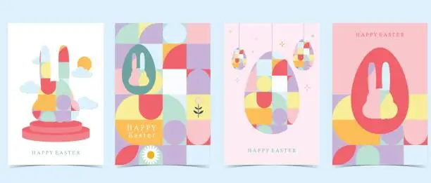 Vector illustration of Easter day background for vertical a4 design with geometric style