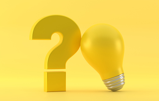 Question Mark With Light Bulb On Yellow Background