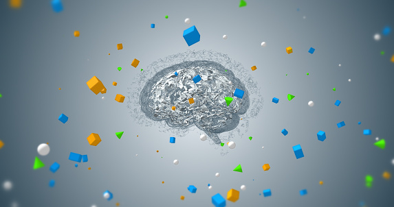 Digital Human Brain Creating Colorful Ideas. Technology And Science Related Abstract 3D Illustration Render.