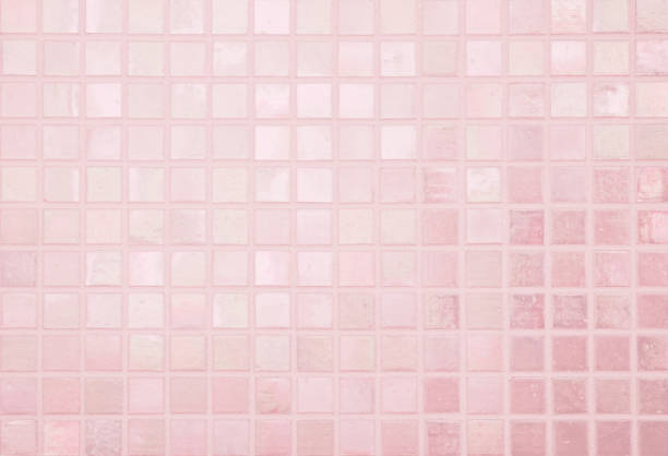 istock Pink tile wall chequered background bathroom floor texture. Ceramic wall and floor tiles mosaic background in bathroom and kitchen clean. Pool design pattern geometric with grid wallpaper decoration. 1969395625