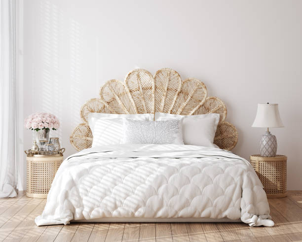 istock White luxury bedroom interior, wall mockup 1969403742