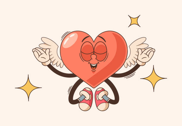 ilustrações, clipart, desenhos animados e ícones de personagem querubino, coração vibrante com toque nostálgico, que lembra desenhos clássicos. irradiando amor e alegria - heart shape cute valentines day nostalgia