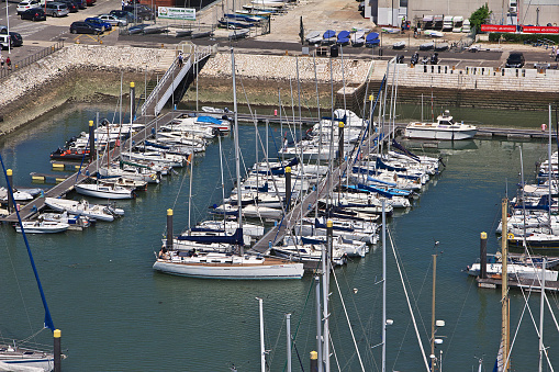 Belem, Lisbon, Portugal - 10 May 2015: The marina in Belem, Lisbon city, Portugal