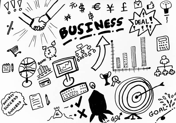 istock Business icons hand drawn in cartoon character on paper 1969428404