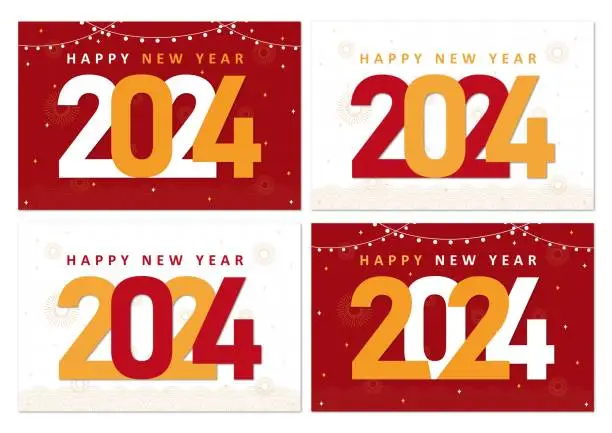 Vector illustration of 2024 Lunar New Year's Day Celebration White and Red Background Illustration set