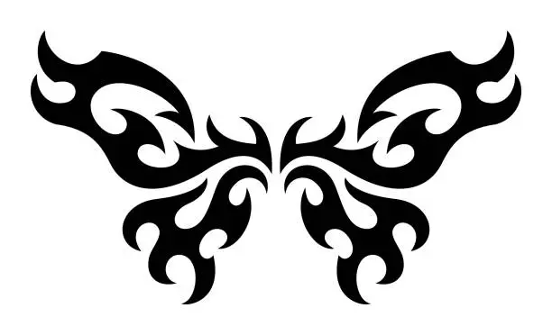 Vector illustration of Neo Tribal Tattoo Wings. Y2K Tattoo Butterfly. Vector Black Gothic Element in Cyber Sigilism 2000s Style
