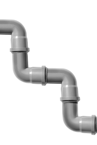 Plastic grey angle drain pipes connection isolated over white