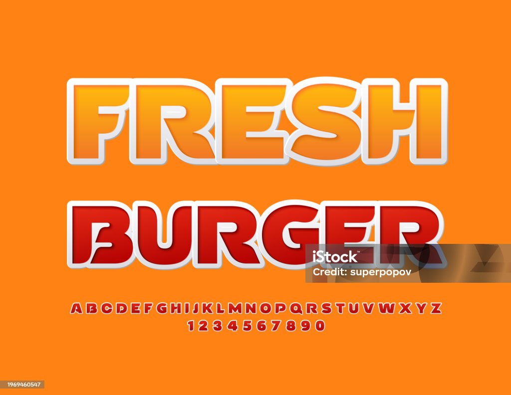 Burger Letters Vector Advertising Flyer Fresh Burger Red Alphabet Letters And Numbers ...