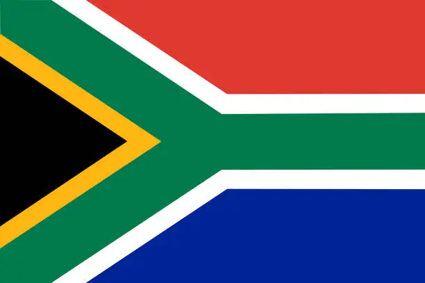Vector illustration of Close-up of the multi-colored ensign of South Africa.