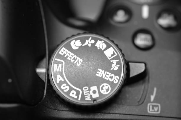Close up view the Main Dial. The main dial is a cogwheel situated on the front part of the camera that allows you to adjust aperture, shutter speed, exposure compensation, and other parameters.