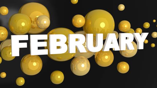 istock February Word Multiple Gold Bubbles Black Background Side View Banner 1969467319