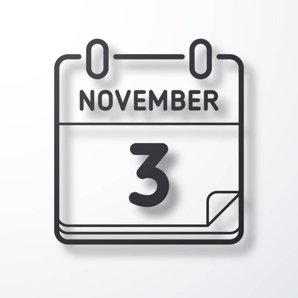 ilustraciones, imágenes clip art, dibujos animados e iconos de stock de 3 de noviembre. icono de línea con sombra sobre fondo blanco - calendar november month three dimensional shape