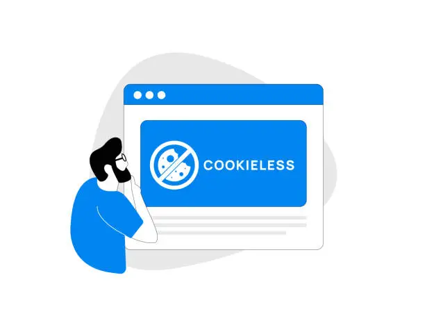 Vector illustration of Cookieless Tracking Future - Advancing Digital Privacy. Innovative tracking method for audience insights, prioritizing user privacy without traditional cookies. Cookie-less targeting illustration