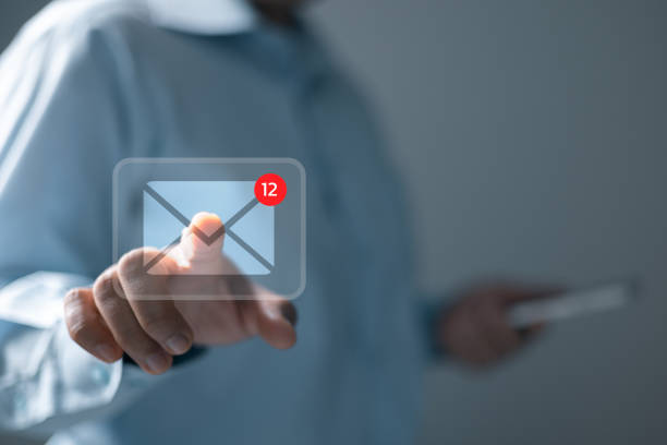 istock Business people touch on email in virtual screen. Inbox receiving electronic message alert. New email notification concept for business e-mail communication and digital marketing. campaign online. 1969496004