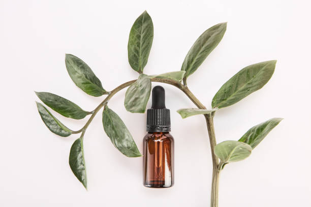 istock An amber dropper bottle lying inside a flower branch. 1969508881
