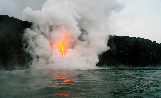 Lava falling into the sea, Kilauea volcano, Big Island - Hawaii, United States