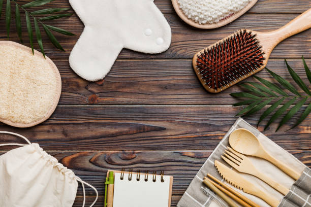 istock Zero waste concept. Eco-friendly home daily accessories. top view 1969540932