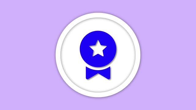 White award ribbon with blue star animated on a purple background.