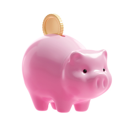 Piggy bank with money creative business concept. Pink pig keeps gold coin. Keep and accumulate cash savings. Safe finance investment. Financial services. 3d rendered illustration