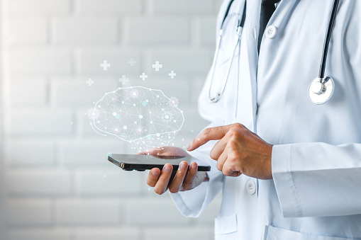 Future of Healthcare. Medical technology, Futuristic Ai icon medical AI technology is utilized by doctors for diagnosing increasing the accuracy of patient treatments.